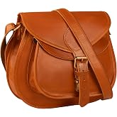 Satchel And Fable 11" Oil Pull-Up Leather Crossbody Bag for Women, Cognac | Full-Grain Oil Pull-Up Leather Handcrafted Construction Antique Brass Hardware Genuine YKK Zippers 7 Organized Compartments