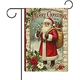 Santa Claus with Sack Christmas Garden Flag 12x18 Inch Double Sided for Outside Small Burlap Welcome Yard Decorations