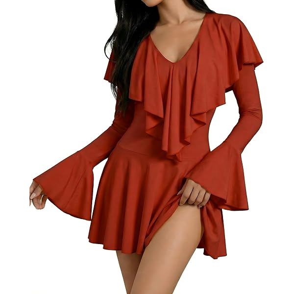 Norma Kamali Women's Long Sleeve Deep V Ruffle Mini Dress, Black, XS at Amazon Women's Clothing store Norma Kamali Women's Long Sleeve Deep V Ruffle Mini Dress, Black, XS at Amazon Women's Clothing store