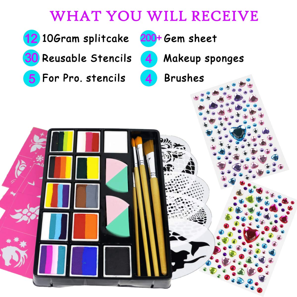 Bowitzki Wiederverwendbare Face Paint Schablonen – Für Halloween, Partys & Körperbemalung | PET Material