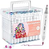 Ohuhu Markers Paper-friendly No Peeling Water-based 60 Colors Dual Brush Fine Tips Coloring Markers for Adult Coloring Books No Bleeding Drawing Pens for Kids Adults Beginner Calligraphy
