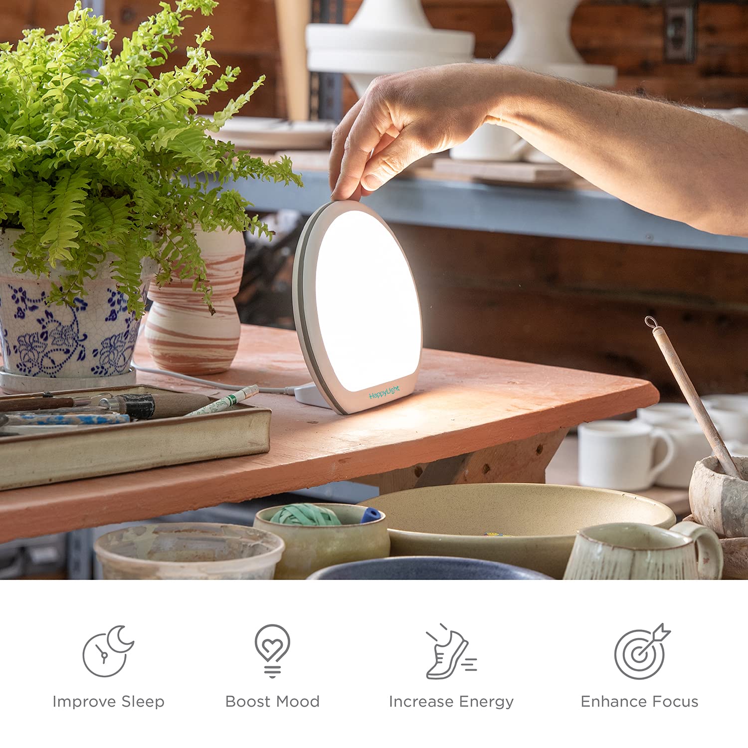 Verilux HappyLight Alba - New Round UV-Free LED Therapy Lamp, Bright White Light with 10,000 Lux, Adjustable Brightness, Color, and Countdown Timer