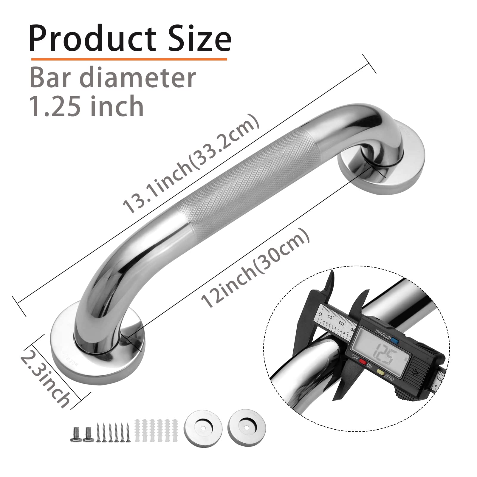 Rockgoya Shower Grab Bar, 2 Pack 12 Inch Bathroom Grab Bar, 304 Stainless Steel 1.25