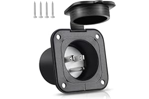 HYDUUU Flanged Inlet 15A AC Port Shore Power Plug with Waterproof Cover NEMA 5-15P Male Receptacle Flush Mount Outlet for RV Marine Boat Golf Cart Block Heater Bumper ETL Listed