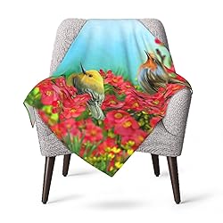 Jbofyee Spring Birds Blooming Flowers Throw