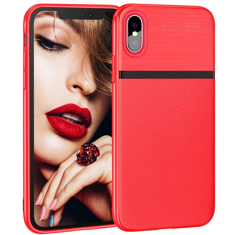 iPhone X Case, iPhone 10 Case, JASBON Soft TPU Brushed Carbon Fiber Phone Case Ultra Thin Breathable Cover Shockproof Protective Case for Apple iPhone X-Red