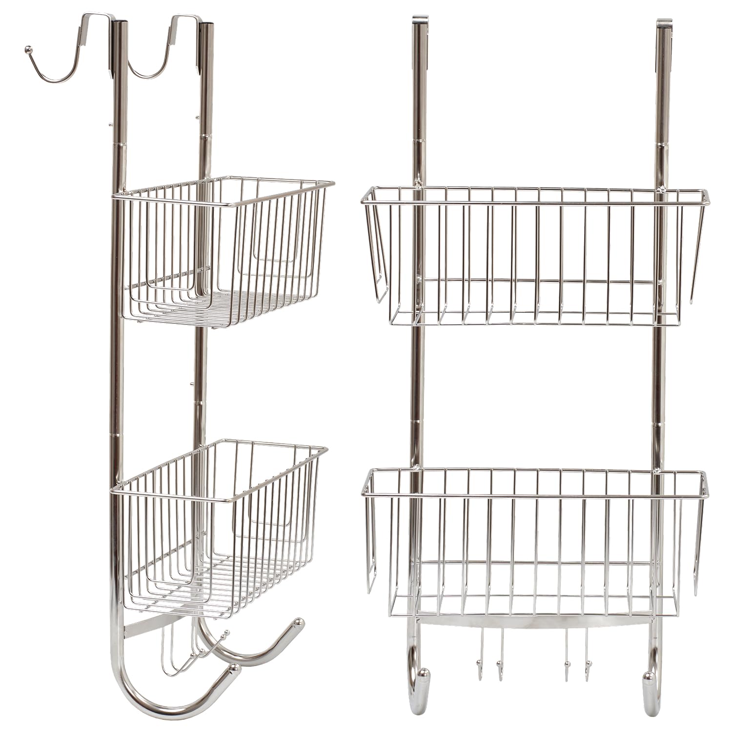 Bamodi Shower Caddy Hanging - 2-Tier Over Door Shower Basket Chrome-Plated - No Drilling Required - Fits Screens up to 2 cm - Hangable Shower Rack with 2 Towel Hooks (70 x 19 x 18.5 cm)