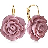 JIMARIN Handmade Bohemian Aesthetic Dainty Acrylic Flower Petal Leverback Earrings Sparkly 14K Gold Floral Dangle Drop Earrings for Women