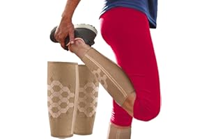 Sparthos Calf Compression Sleeves (Pair) – Leg Compression Socks for Men and Women – Shin Splint Calf Pain Relief Calf Air Travel Flight Nurses Maternity Basketball Football Soccer (Beige-L)