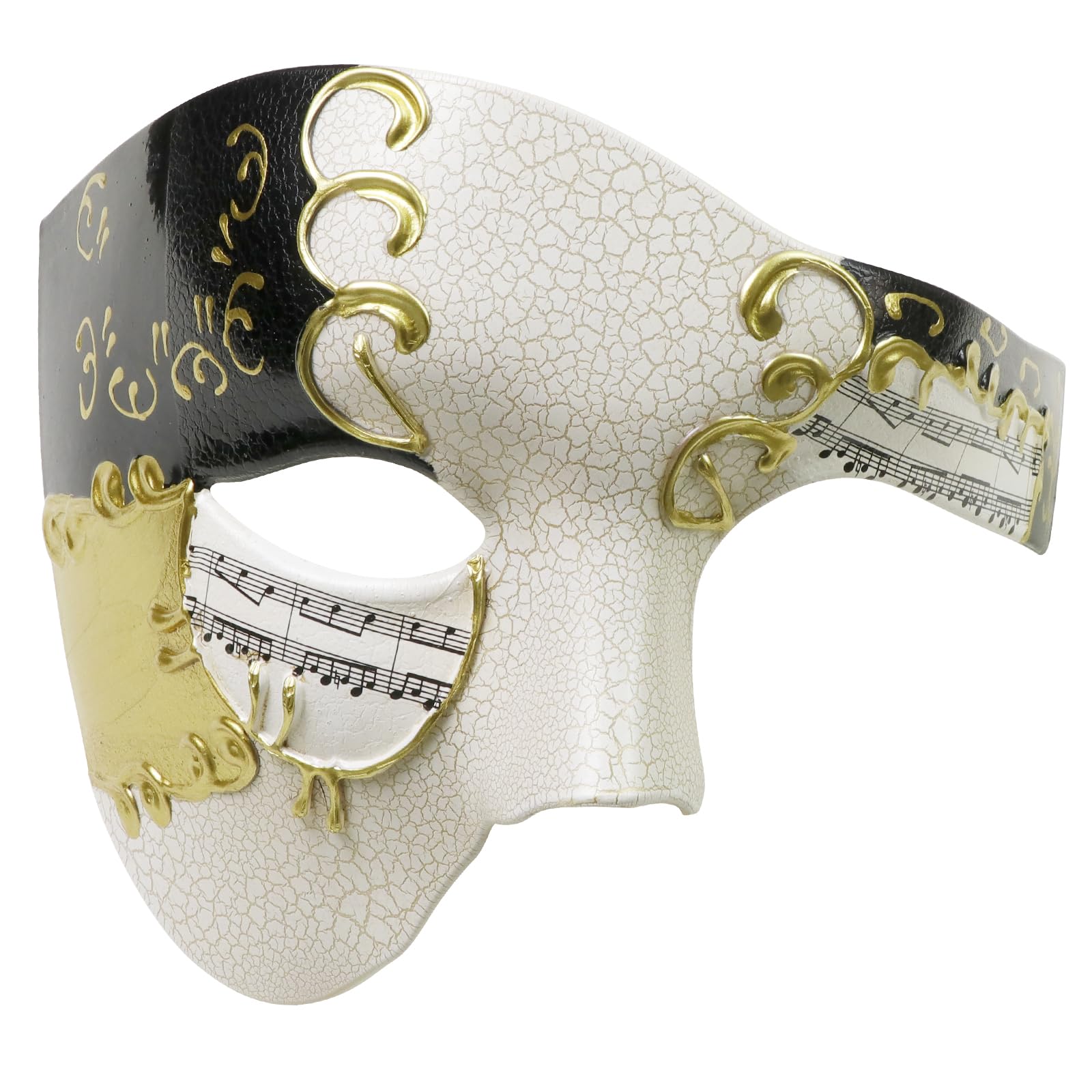 Vintage Design Half Face Men's Phantom Of The Opera Venetian Carnival Masquerade Mask (Beige & Black)