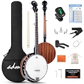 ADM Banjo 5 String Full Size Banjoes Set, 38 Inch Beginner Banjo Kit with Resonator, Remo Drum Head, Open or Closed Back, Gift Package Free Lessons Starter Accessories for Adults Teenager, Brown