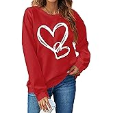 LHBNK Valentines Day Sweatshirt for Women Funny Love Heart Shirts Casual Valentine Pullover Long Sleeve Tops