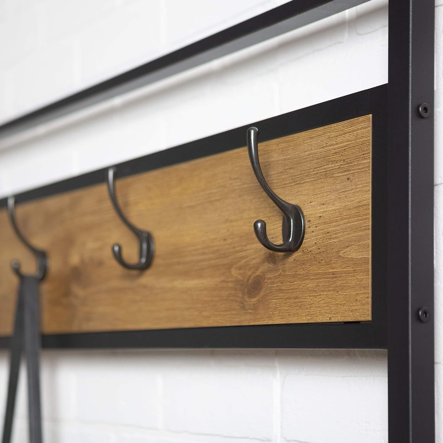 Walker Edison WE Furniture Hall Tree Coat Rack Shoe Bench Entryway organiser 2-Tier Storage Shelf with 7 Hooks - Image 4