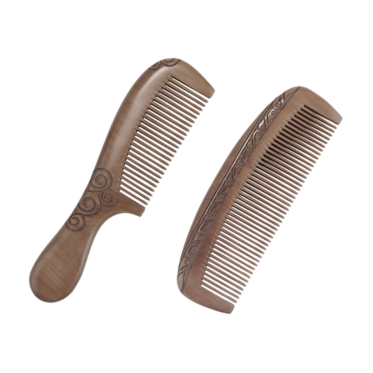 CCbeauty Handmade Peach Wood Comb Anti-Static Moon Shaped Hair Care Comb and Rounded Handle Wooden Comb Fine Tooth Comb Set