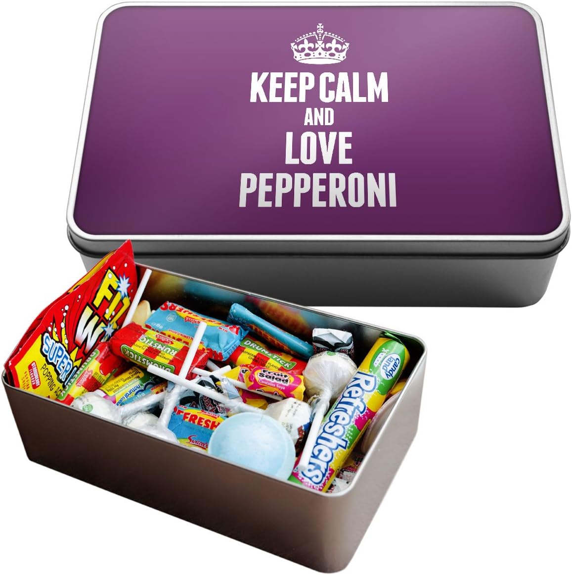 Duke Gifts PURPLE Keep Calm and Love Pepperoni Large Retro Sweet Tin 1383