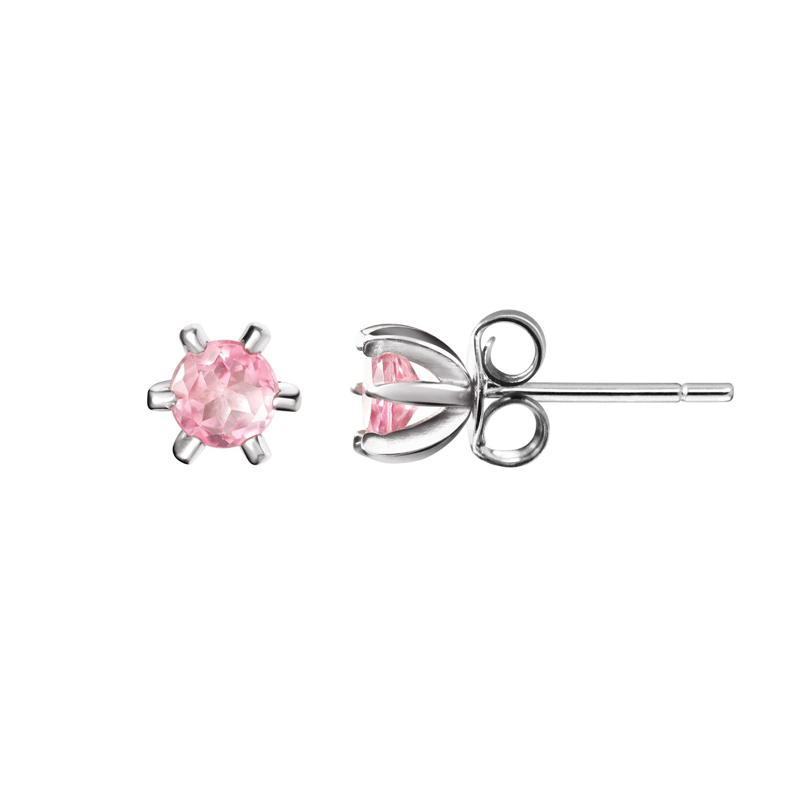 Franki Baker Dainty Sterling Silver Natural Pink Tourmaline Gemstone Stud Earrings. Grade AAA.4mm