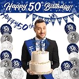 Yontree Navy Blue Silver 50th Birthday Decorations Set with Balloons & Banner view 7