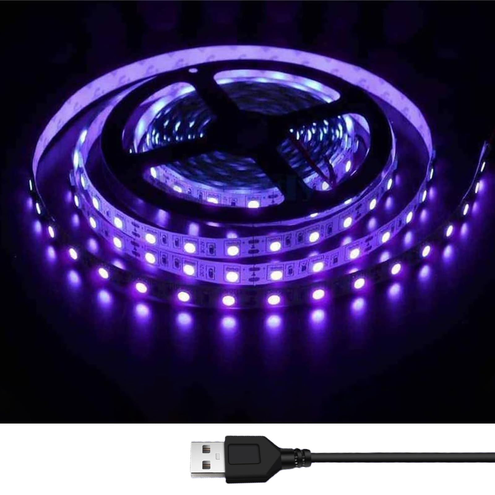 iNextStation UV Black Light LED Strip, 2M SMD5050 Party Blacklight, 5V USB UV LEDs 395nm-405nm, Super Bright Cuttable Flexible UV Tape Lights for Sterilization Fluorescent Poster Body Paint DJ Decor