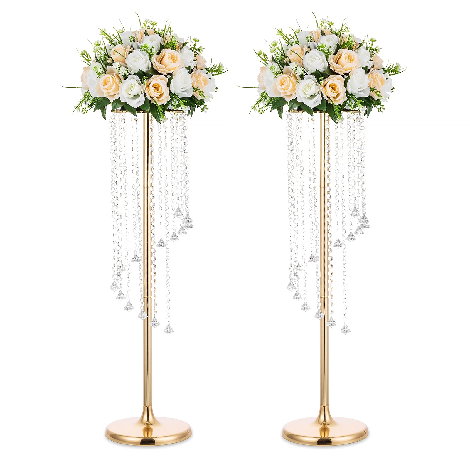 Nuptio Wedding Centerpieces Gold Vases - 2 Pcs 90cm Tall Crystal Flower Vase Metal Flowers Stand for Party Tables Decorations Elegant Bulk Weddings Decoration Table Chandelier Centerpiece stands