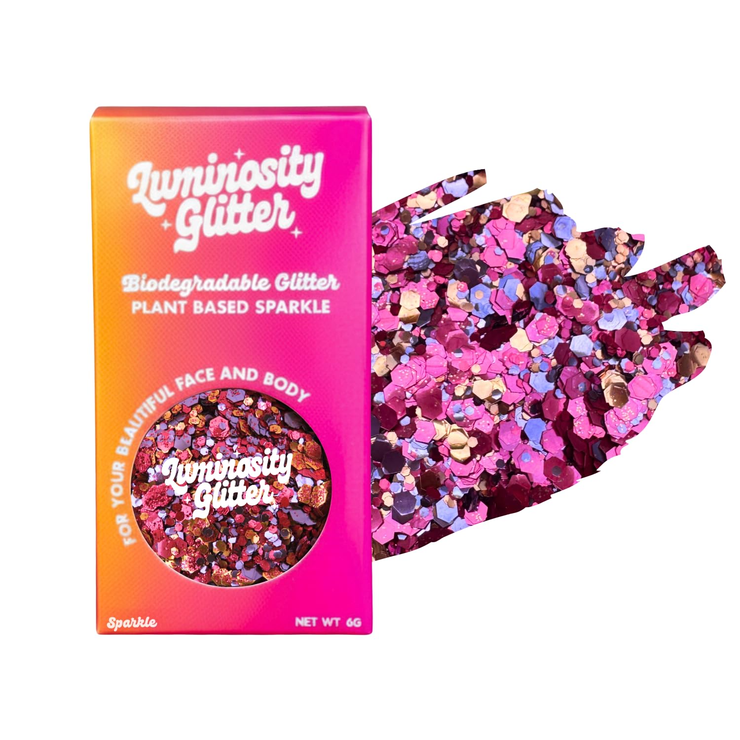 Luminosity Glitter Red and Purple Biodegradable Glitter Blend – Eco-Friendly Vegan Loose Glitter Makeup for Face, Body, Hair & Nails - Festival & Party - 6 Gram Pot (Firecracker Blend)