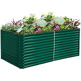 Land Guard 8x4x3ft Rectangular Galvanized Raised Garden Beds, Large-Capacity Metal Planter Box Outdoor, Durable Deep Raised Garden Bed 3ft Tall, Raised Beds for Gardening Vegetables, Forest Green