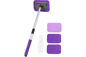 X XINDELL Windshield Glass Cleaning Tools, Microfiber Cloth Car Cleaning Tool with Extendable Handle and Reusable Cloth Auto Interior Accessories Glass Cleaner (22in, Violet)