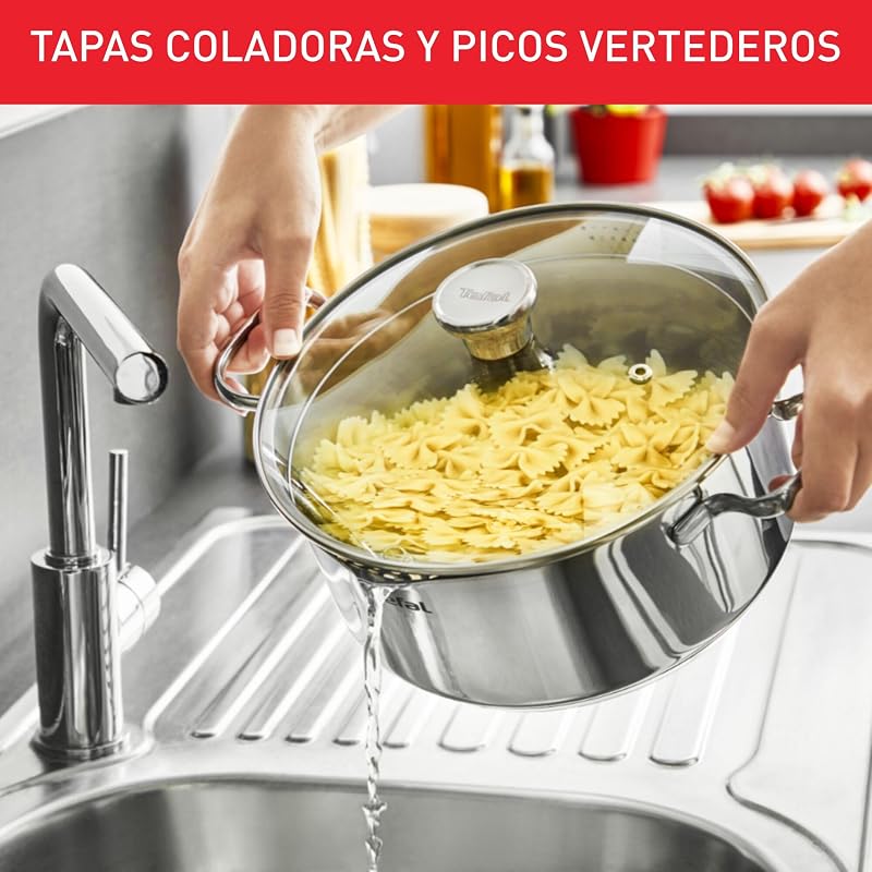 Tefal A705S9 Duetto Conjunto de 9 Peças | adequado para indução | Aço inoxidável robusto e de alta qualidade | Amigo do Ambiente | Capa do filtro | cofre para forno até 260 °C