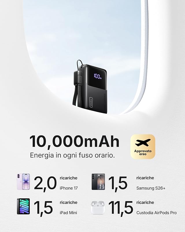 10000mAh Power Bank, Mini 45W Ricarica Rapida Caricatore Portatile