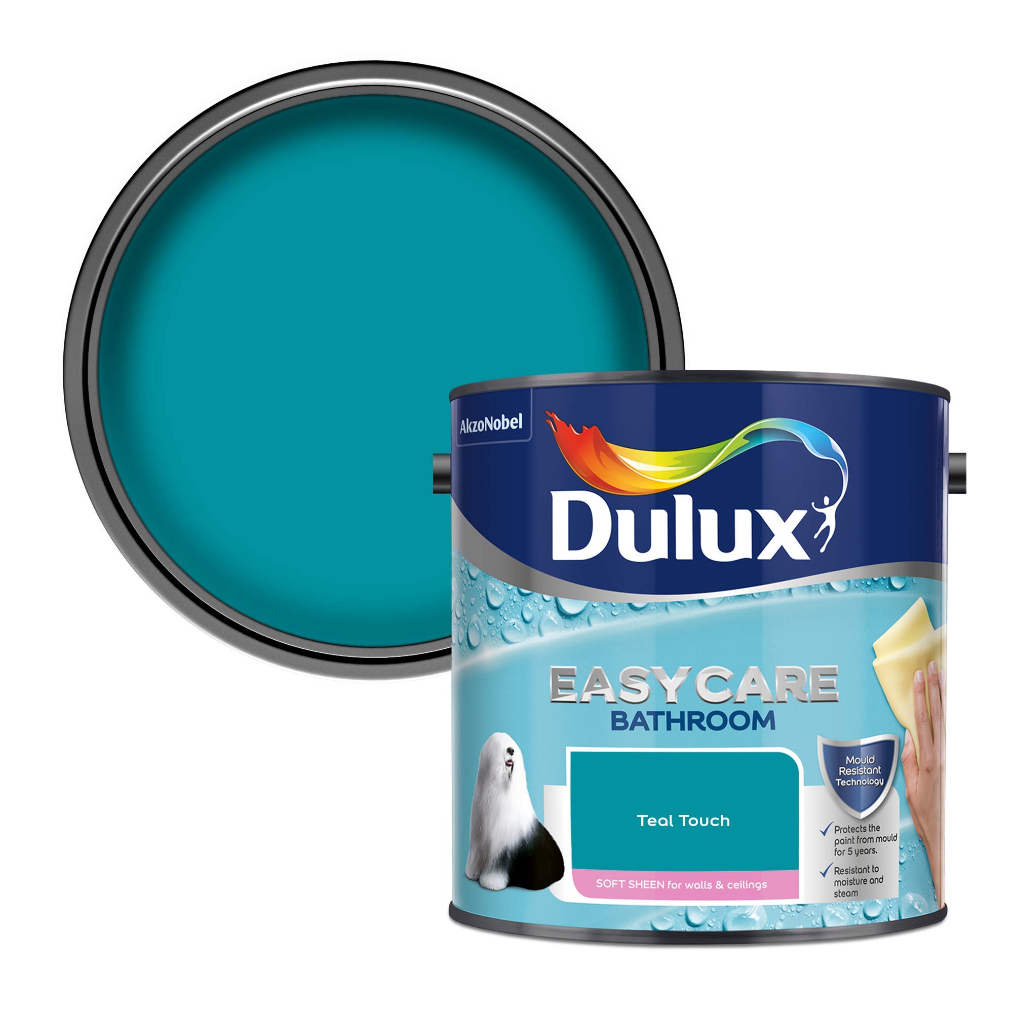 Dulux 500001 Easycare Bathroom Soft Sheen Emulsion Paint for Walls and Ceilings - Teal Touch 2.5L โ image 1