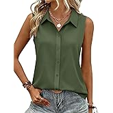 Zeagoo Women's Sleeveless Button Down Shirts Blouses Casual Loose V Neck Tank Tops for Work S-XXL