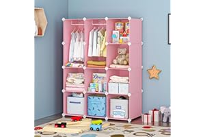 VIPZONE Baby Dresser, Kids Closet Organizers, Portable Kids Wardrobe for Closet, Bedroom, Nursery, Cubby, Cabinet, Clothes, Dress, Baby Storage Shelf, Armoire Clothes Hanging (12 Cube, Pink)