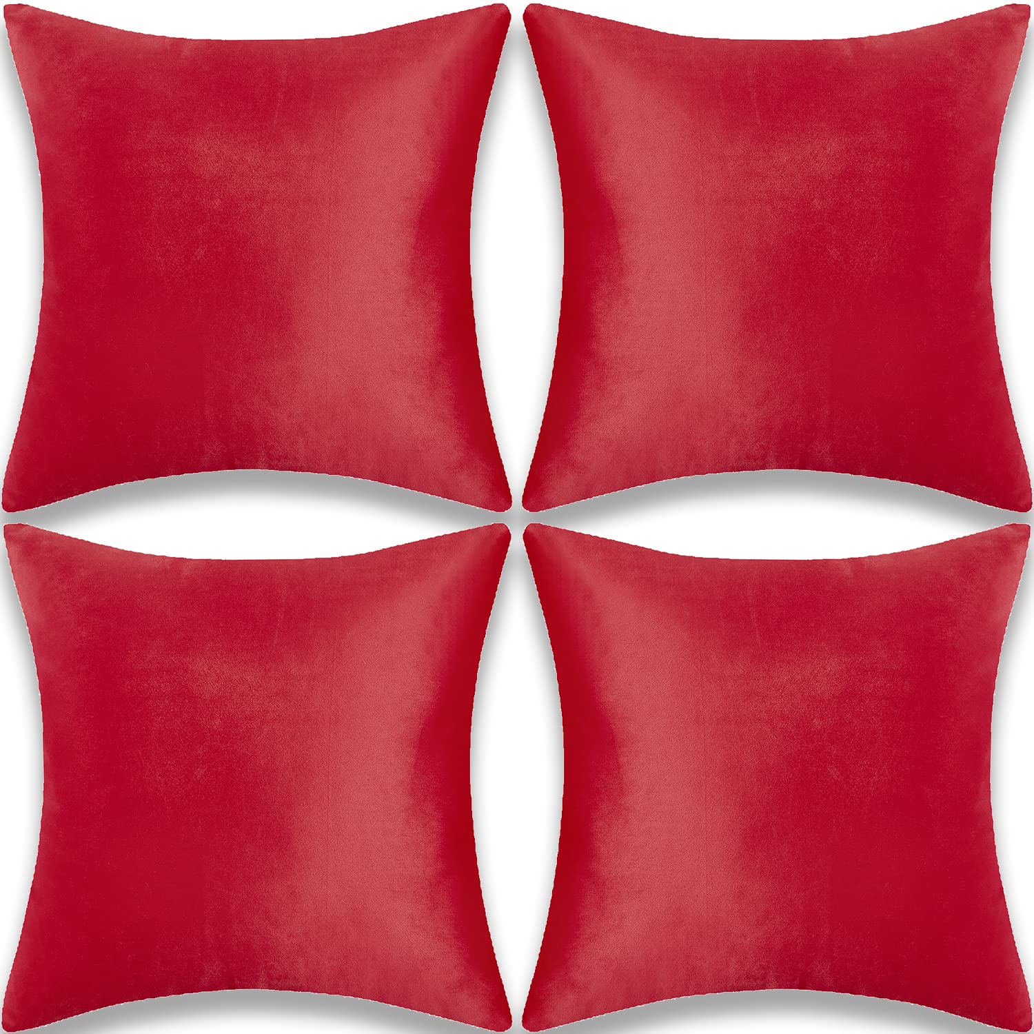 Yonous Cushion Covers, Soft Premium Velvet Decorative Throw Pillow for Sofa Bed Couch Chair, Set of 4, Red, 16 x 16 inch / 40 x 40 cm — image 1