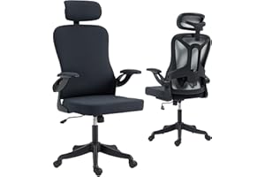 HOMCOM Ergonomic Office Chair, Swivel Desk Chair with Adjustable Lumbar Support, Headrest and Height, Flip-up Armrests, Tilt 