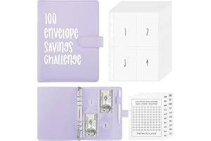 HEMOUR 100 Envelopes Challenge Binder, Money Saving Challenge Budget Binder Book with Cash Envelopes for Budgeting Planner to Save $5,050 (Purple)