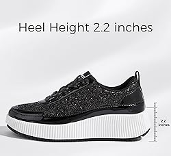 LUCKY STEP Women's Platform Sneakers Rhinestone