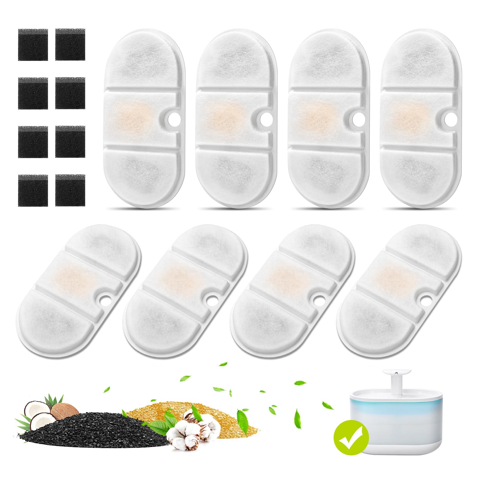 Photo 1 of 8 Pack Replacement Filters for Capsule Cat Water Fountain PLWF002, ZEKIRY Cat Water Filter Replacement, Triple Filtration Pet Water Fountain Filters
