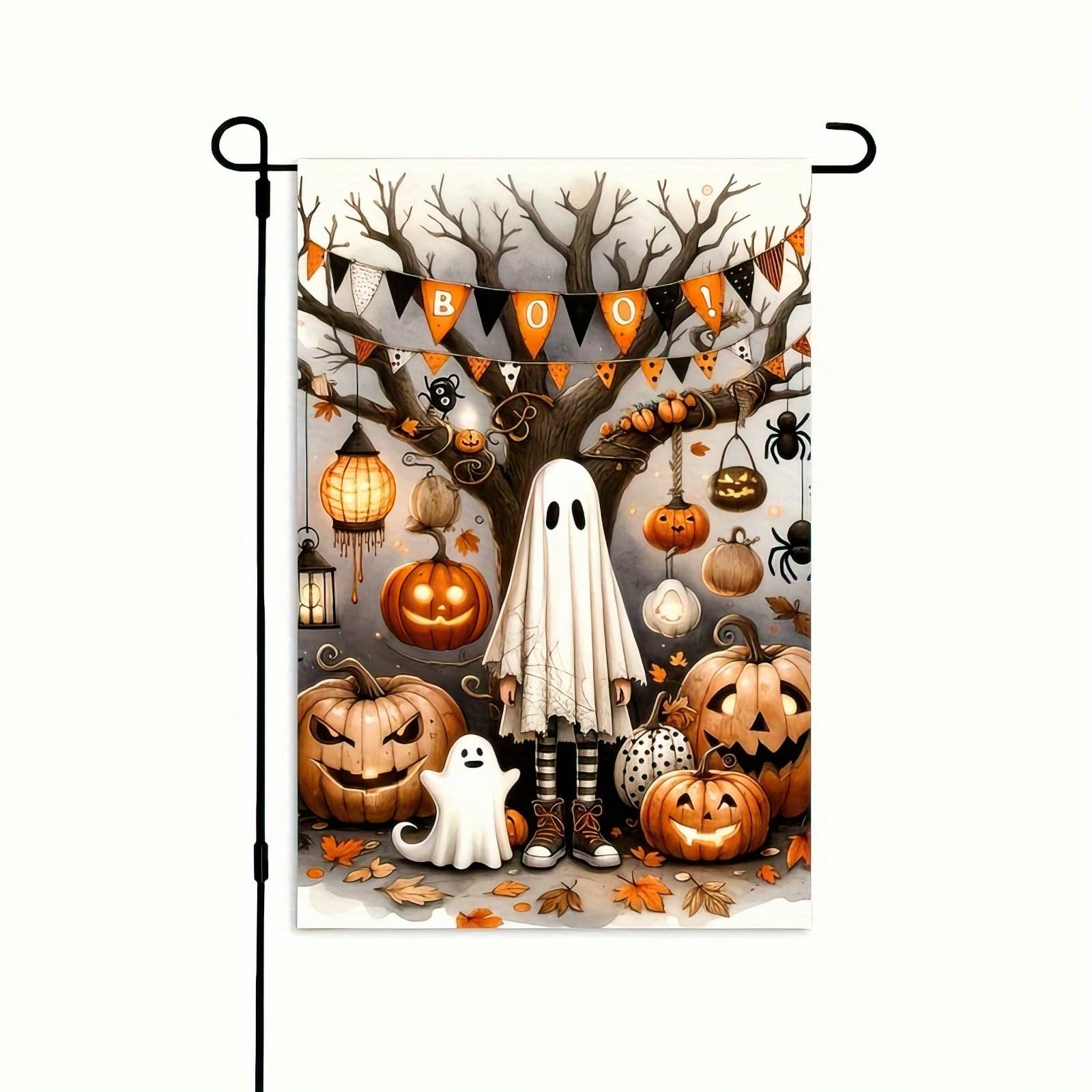 Photo 1 of BlissYard Halloween Ghost Garden Flag 12x18 Inch Double Sided Vertical Flag Spooky Pumpkin Garden Flag for Outside, Halloween Decoration for Home, Fall Porch Lawn Patio Banner