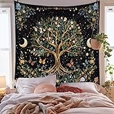 Jhdstore Tree of Life Tapestry Wall Hanging Boho Spiritual Tapestry for Bedroom 51x59 Inch Large Sacred Wall Tapestries Black Aesthetic Living Room Dorm Decor