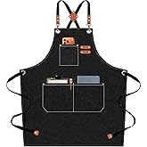 AFUN Chef Aprons for Men Women with Oversized Pockets, 16-Ounce Cotton Canvas Cross Back Heavy Duty Work Apron (Black)