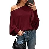 BTFBM Casual Fall Sweaters for Women 2026 Long Batwing Sleeve Ribbed Knit Tops Pullover Loose Off The Shoulder Sweater