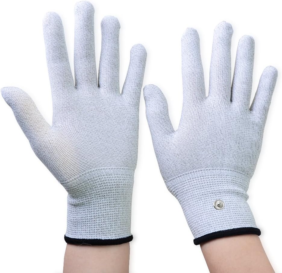 Aituo 1 Pair Silver Conductive Gloves for use with TENS Machine (Large)