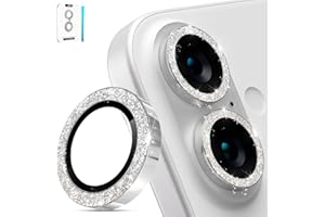 imluckies Glitter Camera Lens Protector for iPhone 16 / iPhone 16 Plus/iPhone 17, AR+AF Tempered Glass, 9H Ultra-Tough Metal 