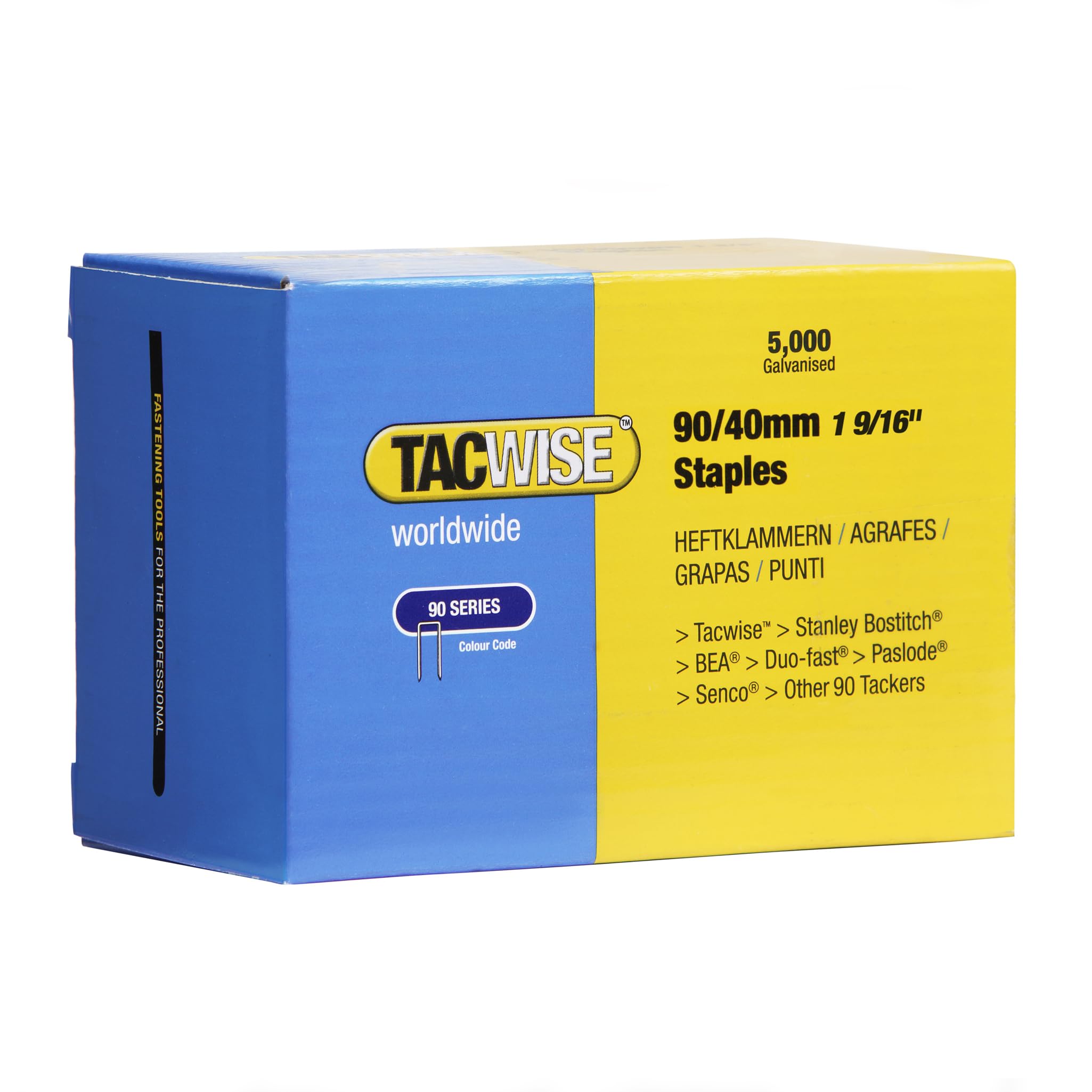 Tacwise 0311 Type 90 / 40 mm Galvanised Narrow Crown Staples, Pack of 5000