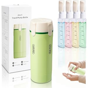 4 in 1 Travel Dispenser Bottle, Leak Proof Refillable Portable Toiletry Containers with Labels, Travel Size Bottles for Shamp