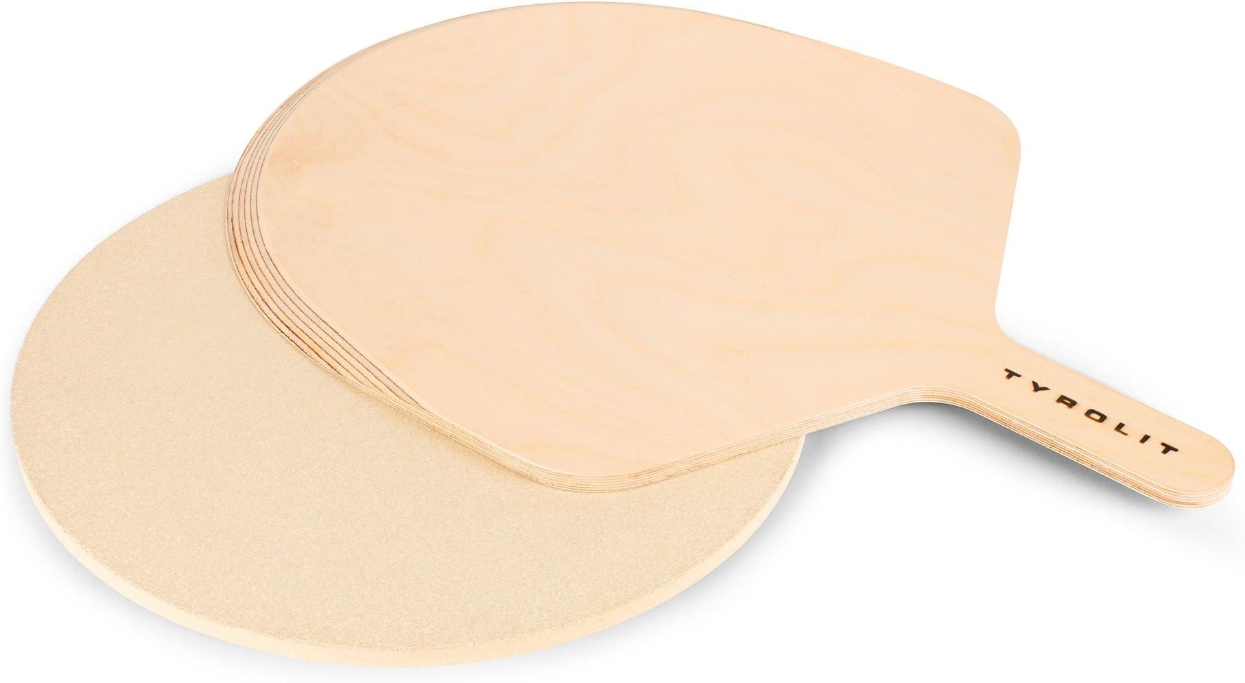 Tyrolit 34393277 Pizza Stone For Barbecue And Oven Made of Cordierite, 330 x 10 mm, With Wooden Pizza Shovel