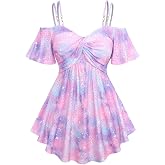 Rosegal Plus Size Women Cold Shoulder Moon Ombre Top | Galaxy Moon Star Twist T-shirt, Ombre Tunic Top, Open Shoulder Top, Hollow Out Shirt Top, Chains Straps Top