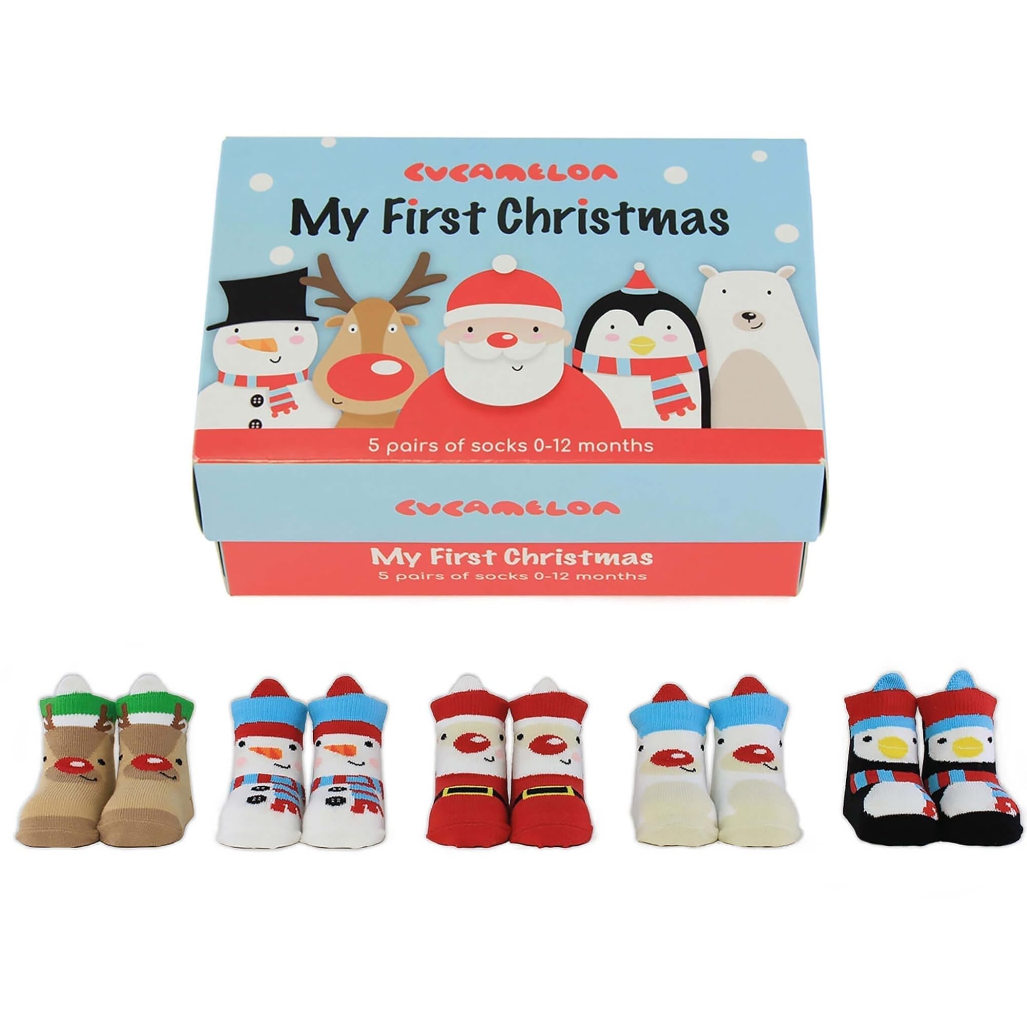 Cucamelon Baby My First Christmas 5 Pairs of Socks 0-12 Months Giftboxed