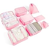 8 Set Packing Cubes for Suitcases Travel Luggage Packing Organizers,Travel Essentials Luggage Organizer Accessories for Shoe Bag Tioletry Bag Laundry Bag (Pink)