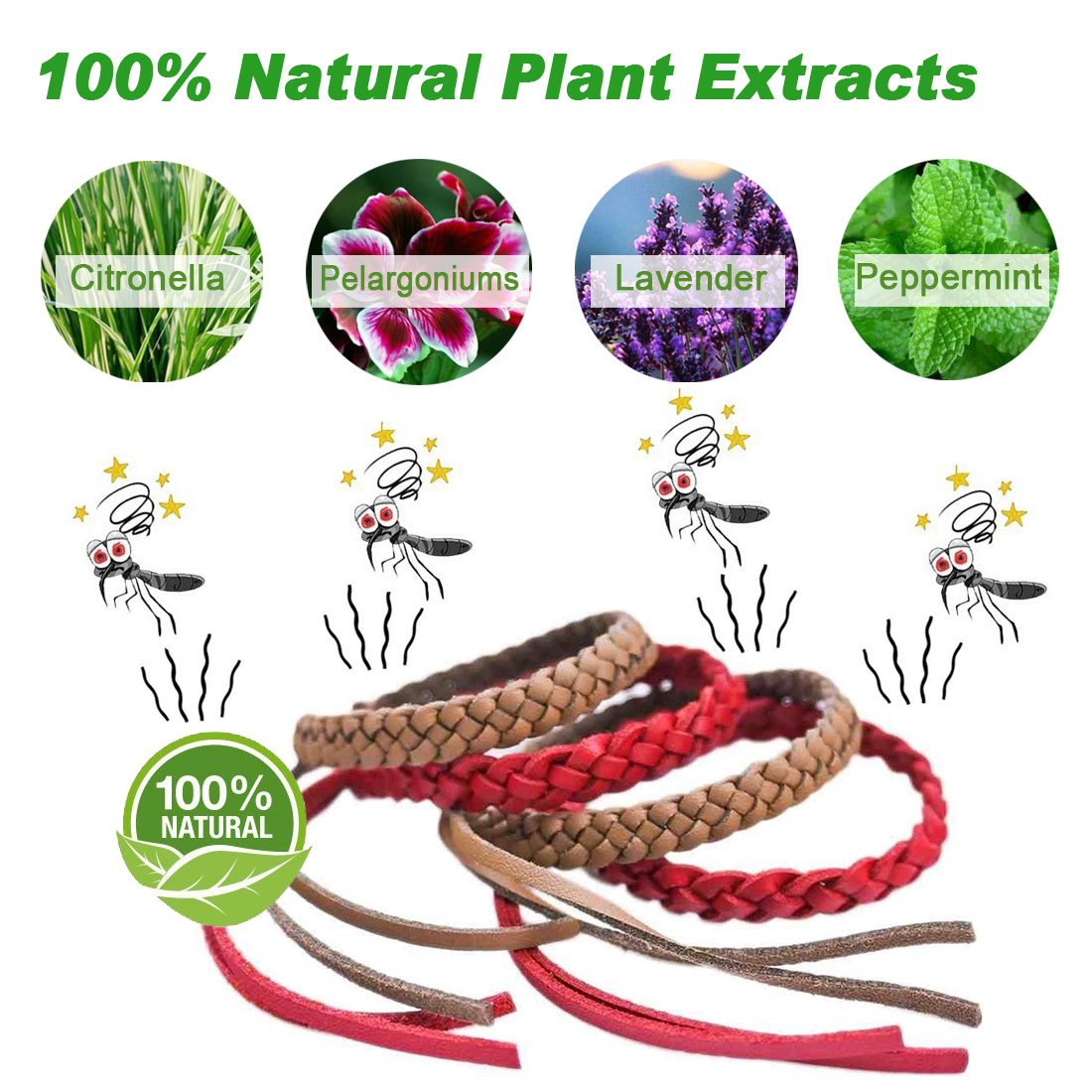 Mosquito Repellent Bracelet Wristbands for Kids and Adults Indoor and Outdoor Use 100% Natural Waterproof Mosquito Wrist Bands (10 of A Pack)