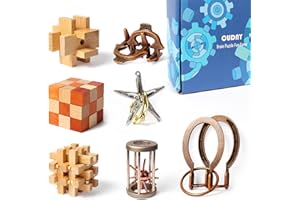 CUDNY 7 Pieces Cool Mind Puzzles Unlock Interlock Brain Teaser Games for Adults and Kids Wooden and Metal Puzzles IQ Logic Fun Puzzle Box